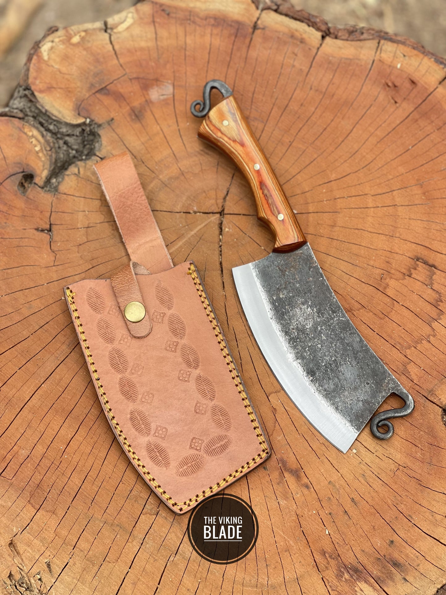Custom Hand Forged Carbon Steel Cleaver Chef Fixed Blade Knife With Leather Sheath