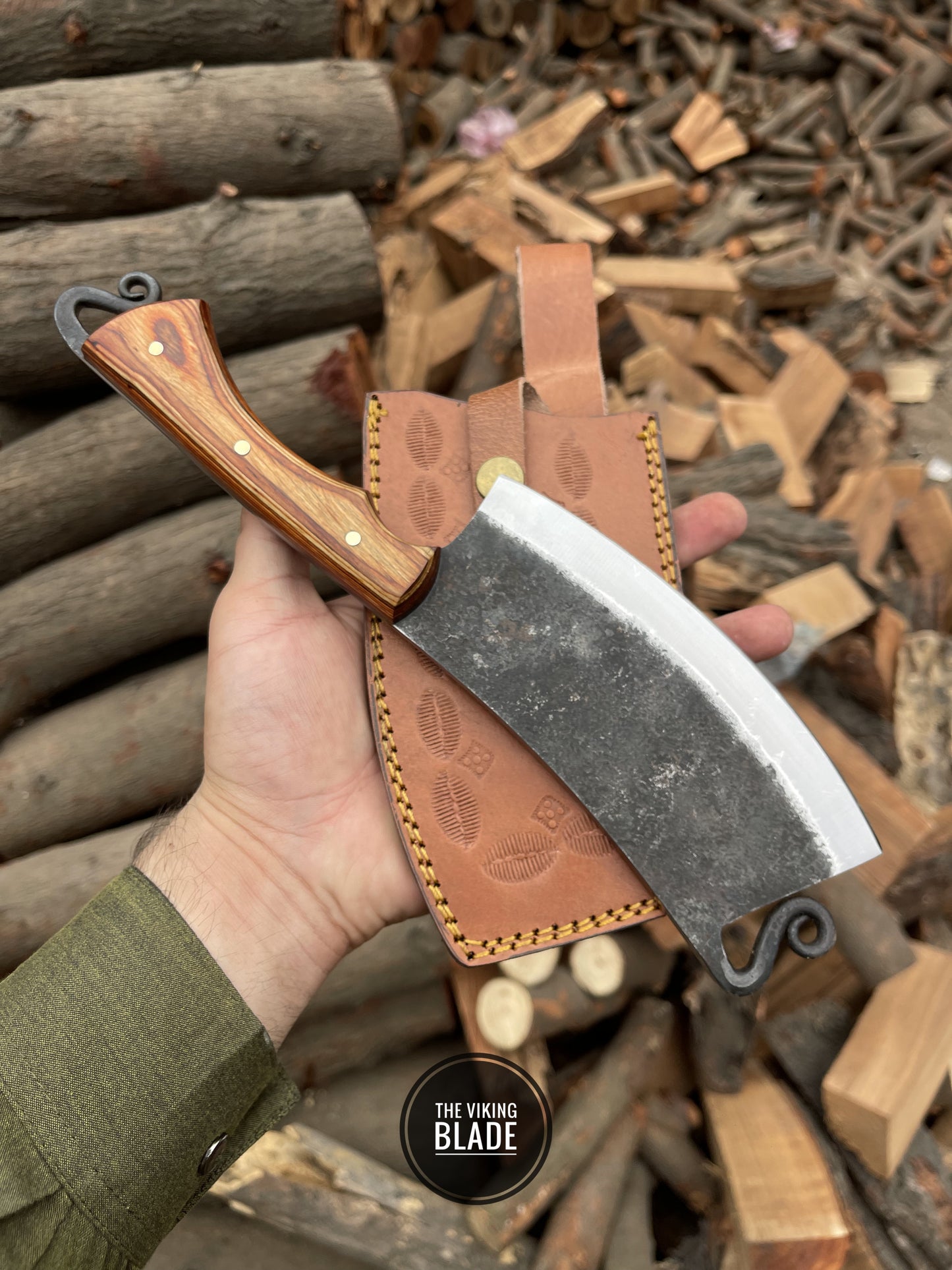 Custom Hand Forged Carbon Steel Cleaver Chef Fixed Blade Knife With Leather Sheath