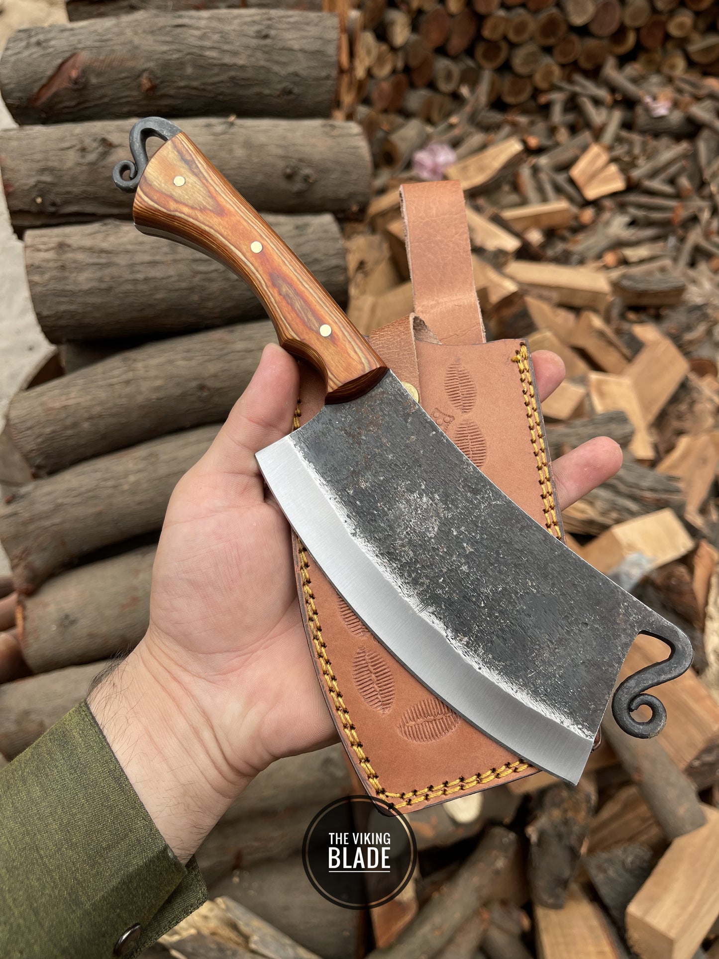 Custom Hand Forged Carbon Steel Cleaver Chef Fixed Blade Knife With Leather Sheath