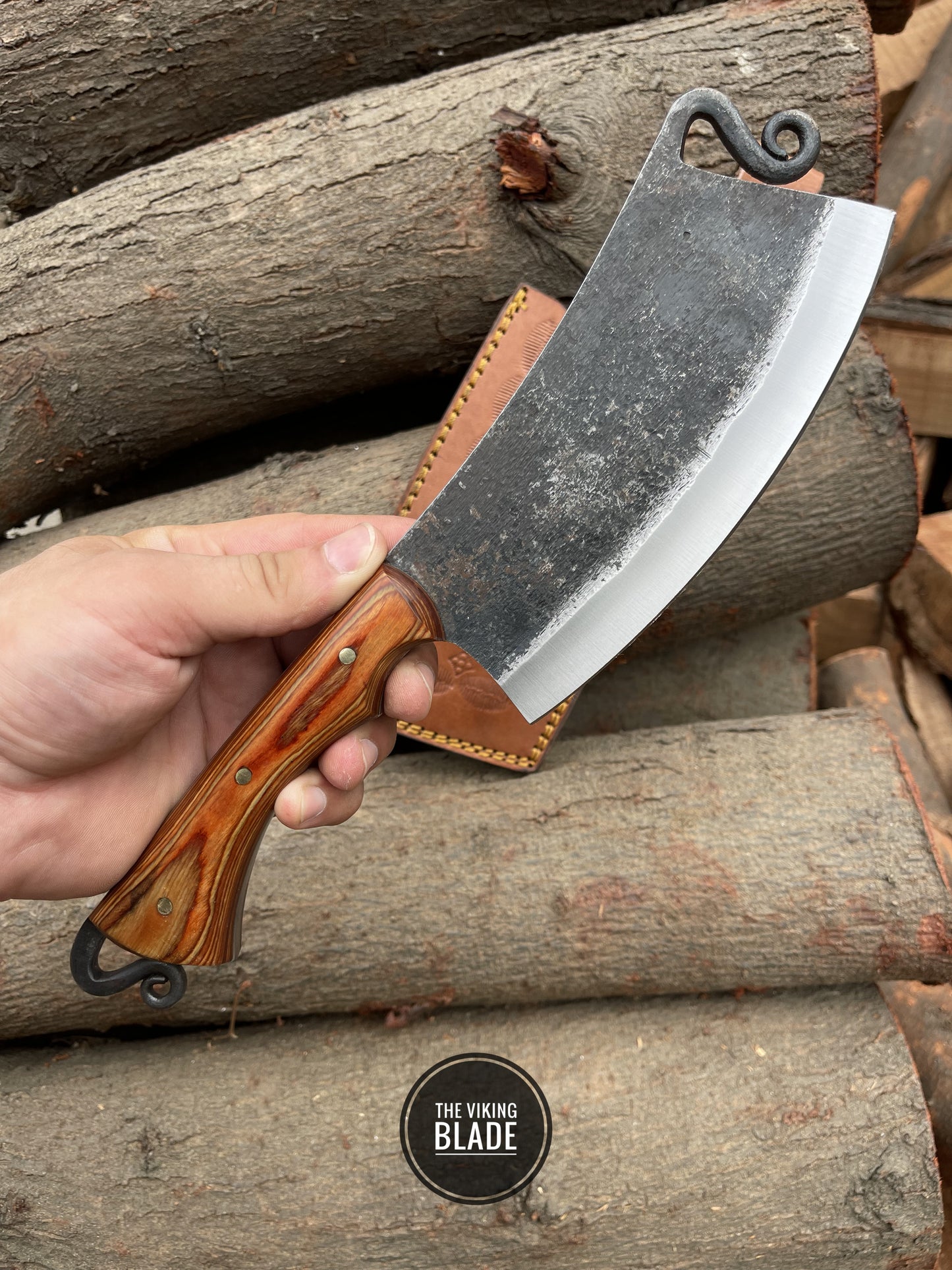 Custom Hand Forged Carbon Steel Cleaver Chef Fixed Blade Knife With Leather Sheath