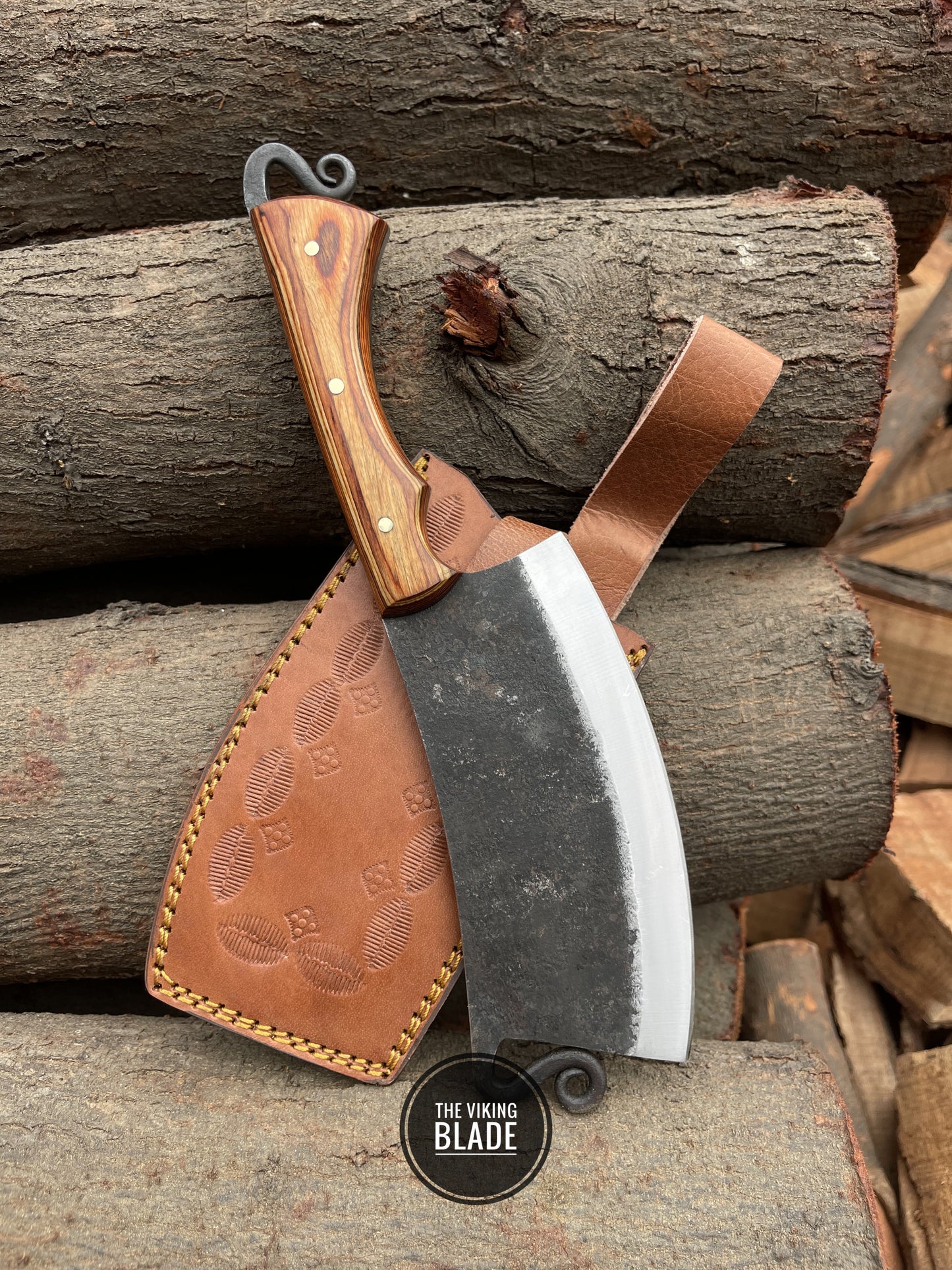 Custom Hand Forged Carbon Steel Cleaver Chef Fixed Blade Knife With Leather Sheath
