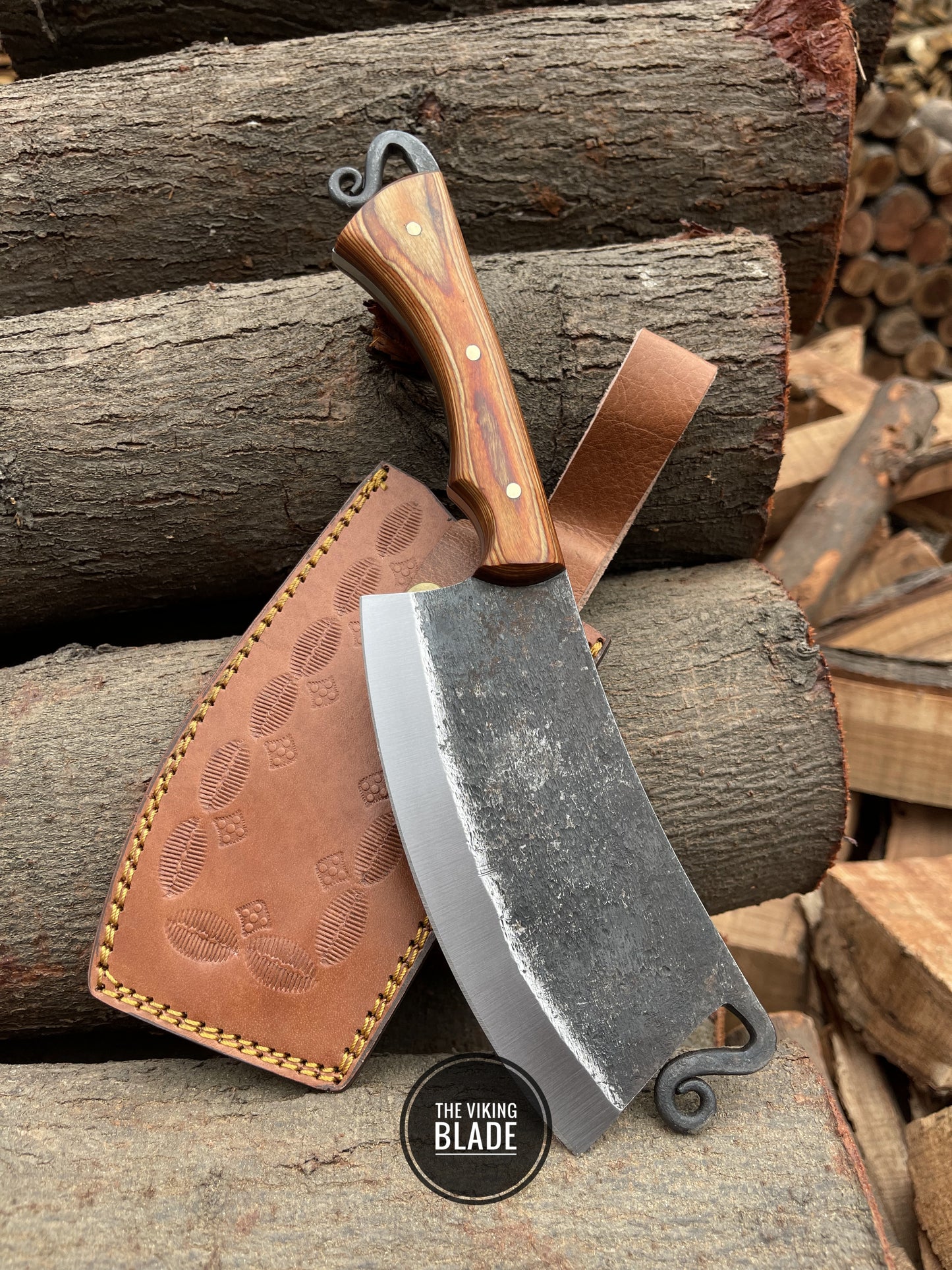 Custom Hand Forged Carbon Steel Cleaver Chef Fixed Blade Knife With Leather Sheath