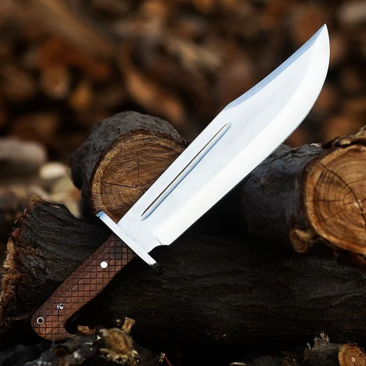 Custom Handmade Collins & Co. Bowie Knife with Full Tang D2 Steel Blade, Engraved Rosewood Handle With Leather Sheath