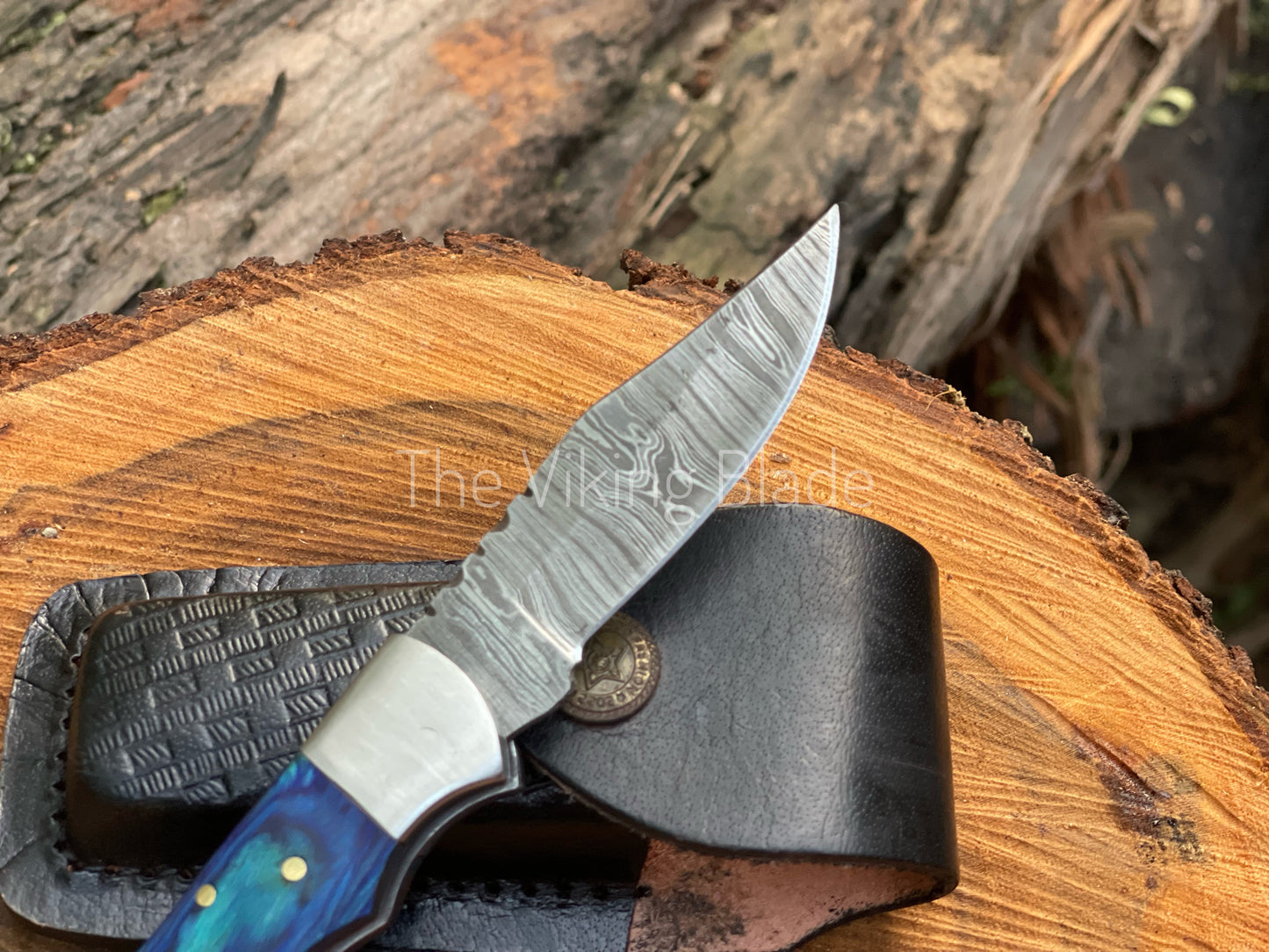 Custom Handmade Damascus Steel Folding Pocket Knife With Leather Pouch