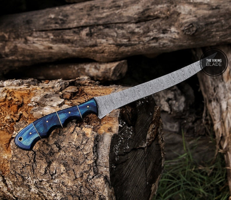 CUSTOM HAND FORGED DAMASCUS STEEL fillet KNIFE | The Viking Blade |