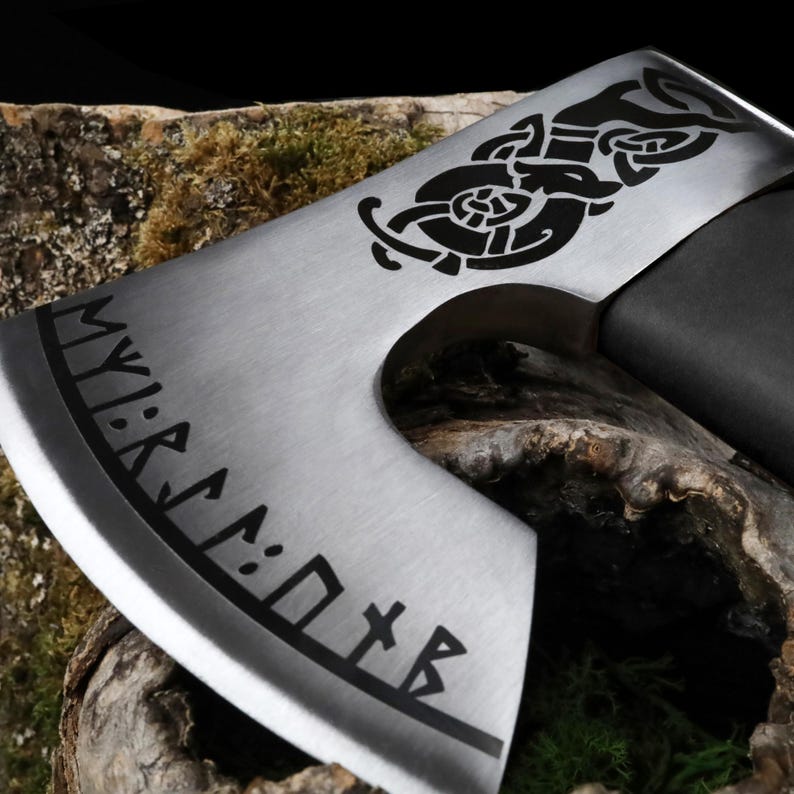 Camping Hatchet for Chopping, Bearded Bushcraft Axe with Sheath | The Viking Blade |