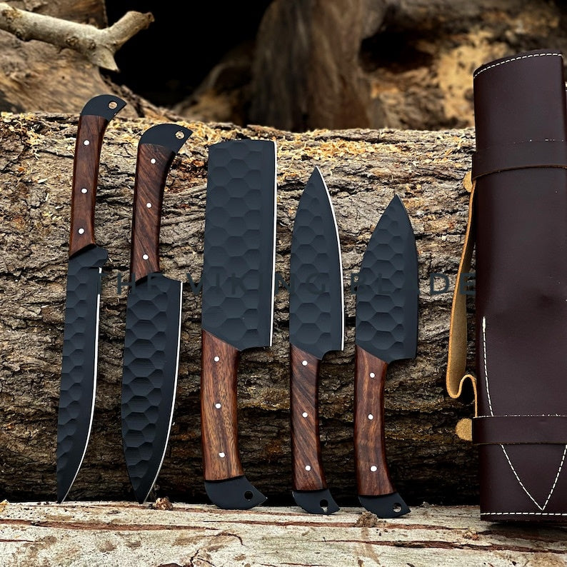 Custom Handmade Chef Set With Leather Roll Kit | The Viking Blade |