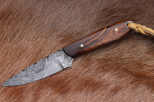 Buckaroo Ranch knife with sheath – 6.25" Handmade Damascus Steel Blade with Rosewood Handle