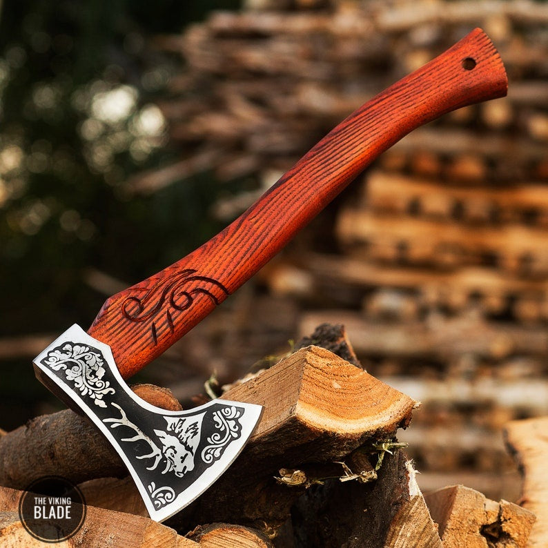 Custom Handmade Hatchet With Leather Sheath | The Viking Blade |