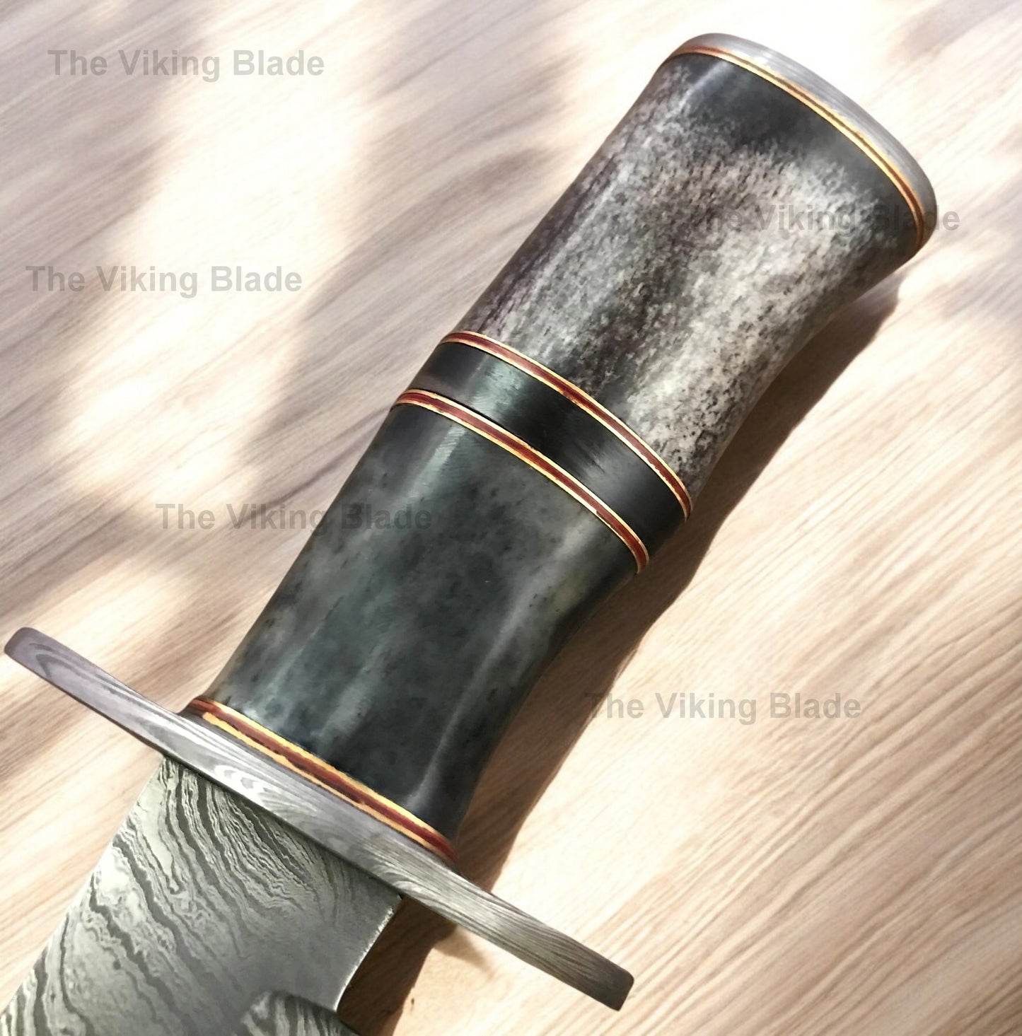 Handmade Damascus Steel 14 Inches Bowie Knife - Stained Bone Handle With Leather Sheath