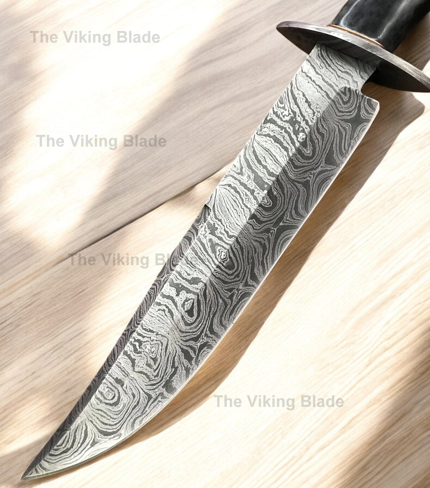 Handmade Damascus Steel 14 Inches Bowie Knife - Stained Bone Handle With Leather Sheath