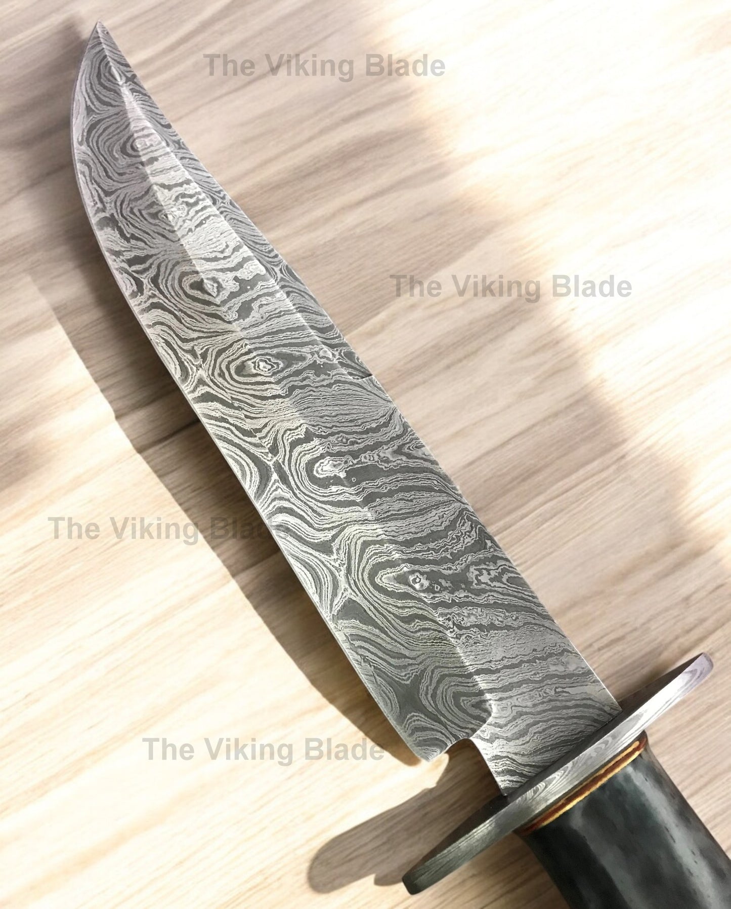 Handmade Damascus Steel 14 Inches Bowie Knife - Stained Bone Handle With Leather Sheath