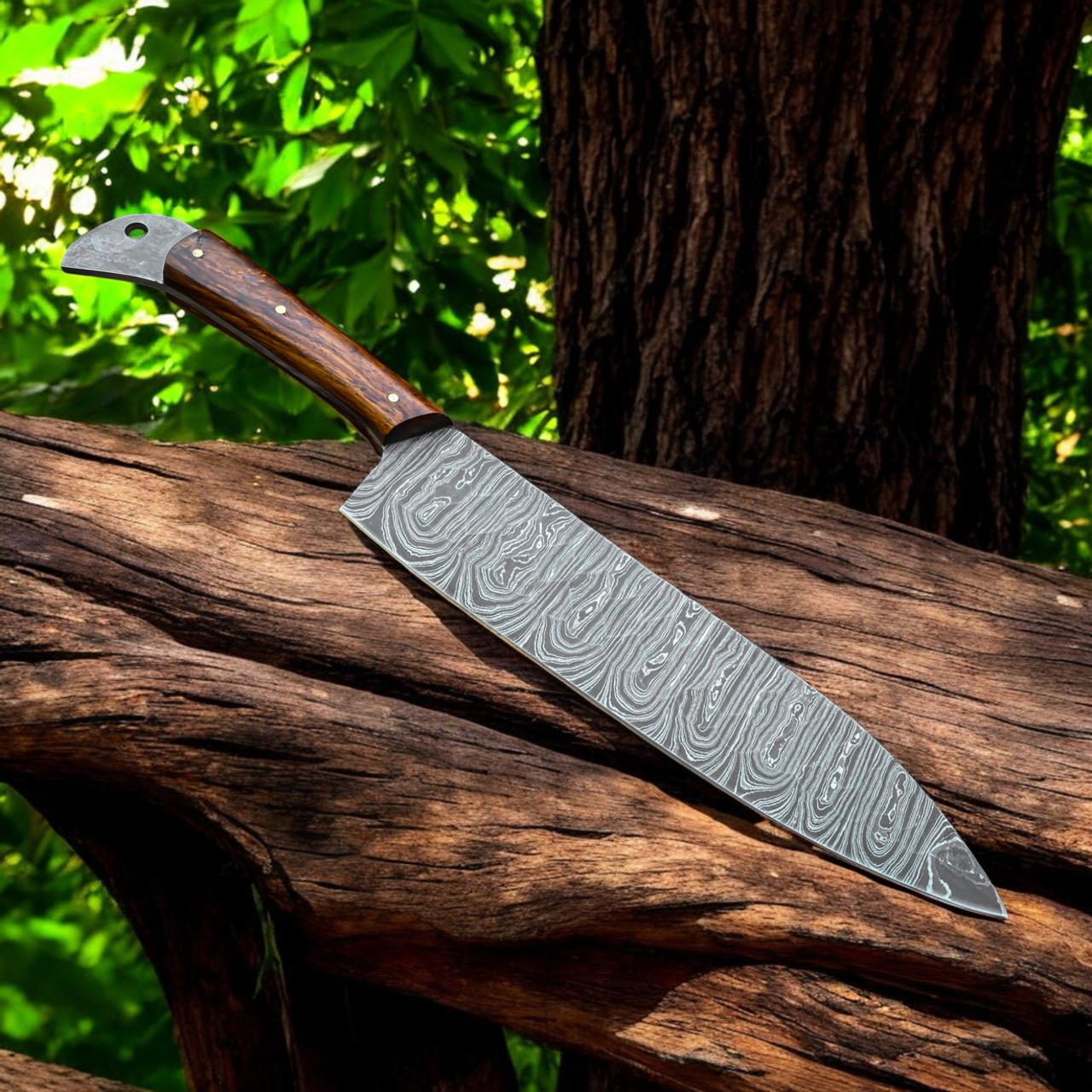 Custom Handmade Damascus Steel Chef Set With Leather Roll Kit