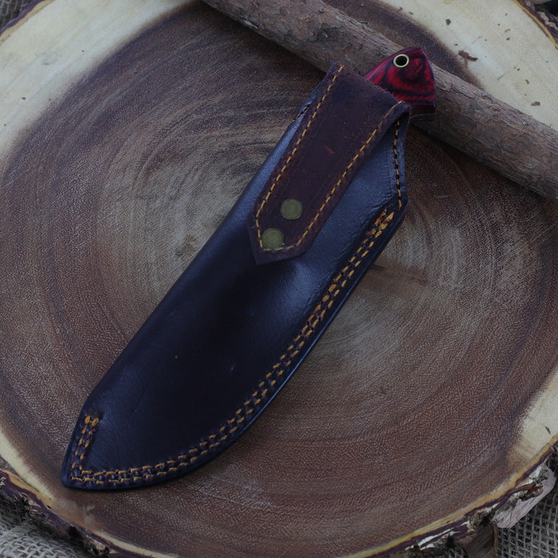 Outdoor Everyday Camping Hiking Full Tang Drop Point Fixed Blade w/ Red Contoured Handle With Leather Sheath | The Viking Blade |