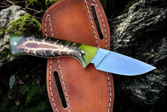 Cowboy Knife with Sheath: D2 Steel and Pine Cone Handle With Leather Sheath