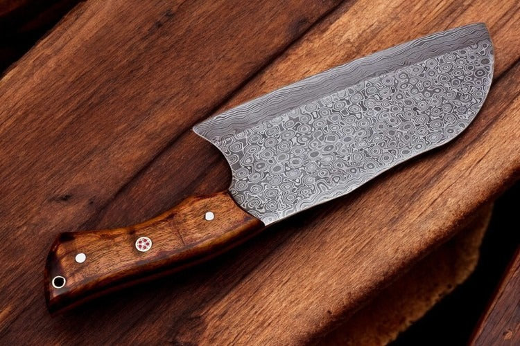 Custom Hand Forged Damascus Steel Cleaver Chef Knife Rain Drop Pattern With Leather Sheath