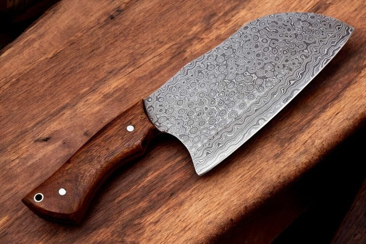Custom Hand Forged Damascus Steel Cleaver Chef Knife Rain Drop Pattern With Leather Sheath