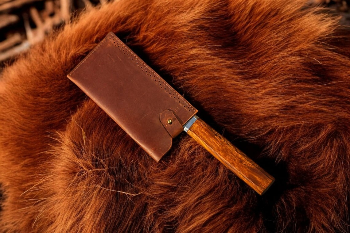 Custom Handmade Perfect Butcher Cleaver Knife With Leather Sheath