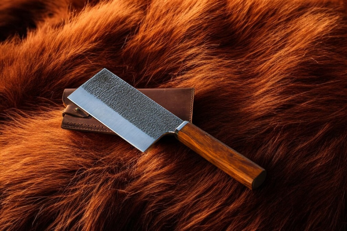 Custom Handmade Perfect Butcher Cleaver Knife With Leather Sheath