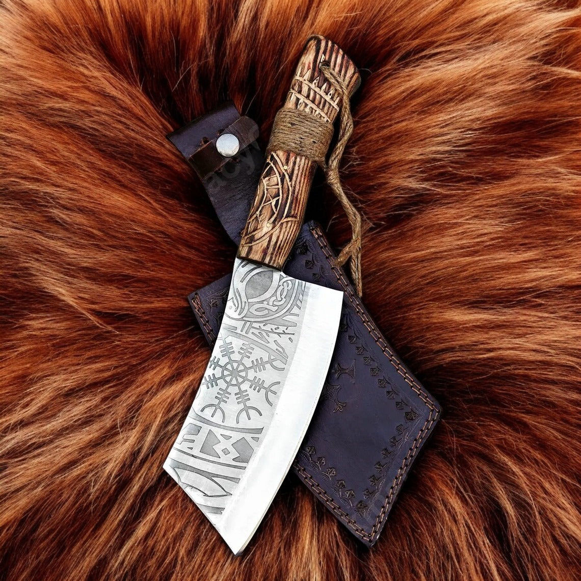 Custom Handmade Viking Style Cleaver Chopper Knife With Leather Sheath
