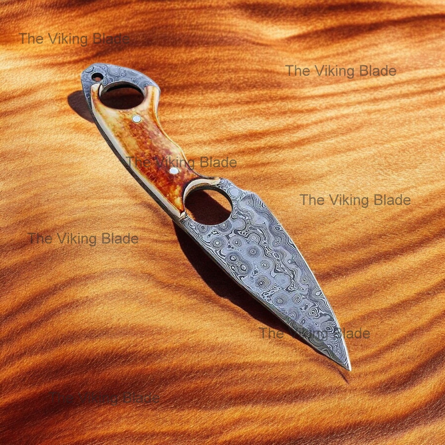 RingTail Hunting Knife – Tinted Camel Bone Handle – Full Tang – Ultimate Outdoor Companion With Leather Sheath