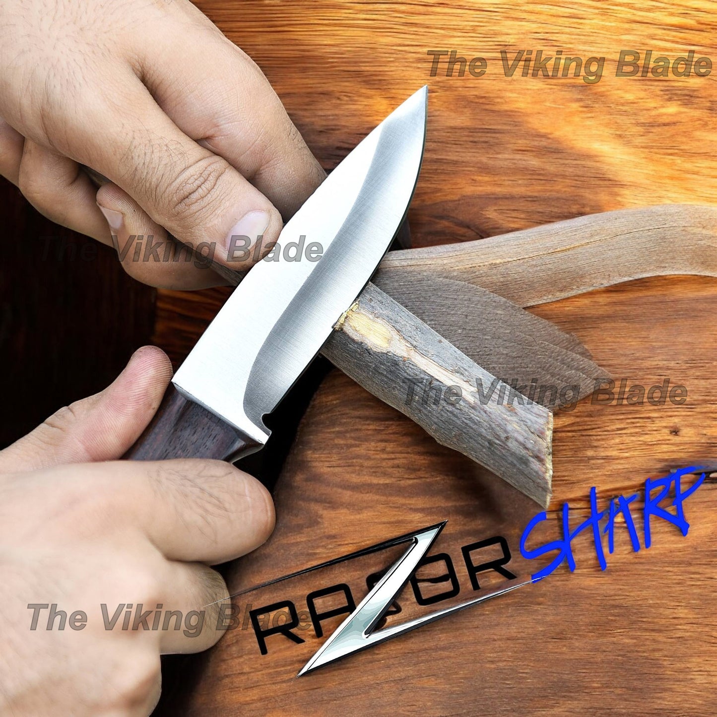 8.5" Custom Made Skinning Knife Rose Wood Handled With Leather Sheath