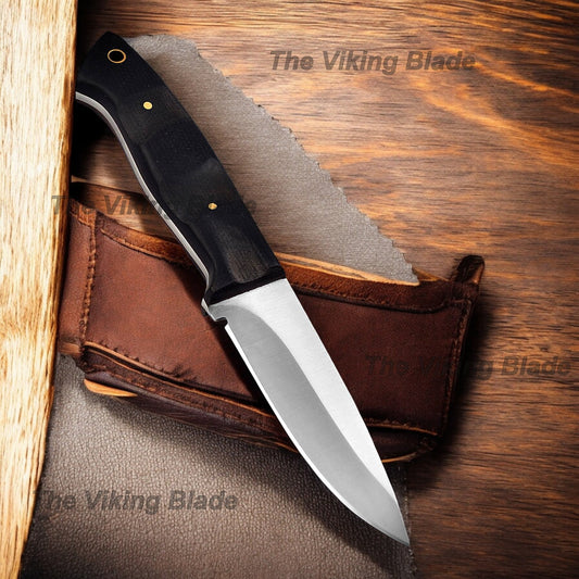 8.5" Custom Made Skinning Knife Micarta Handle With Leather Sheath