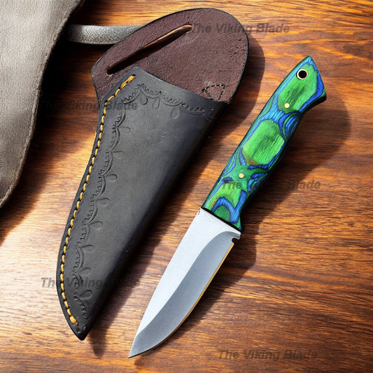 8.5" Custom Made Skinning Knife Pakka Wood Handle With Leather Sheath