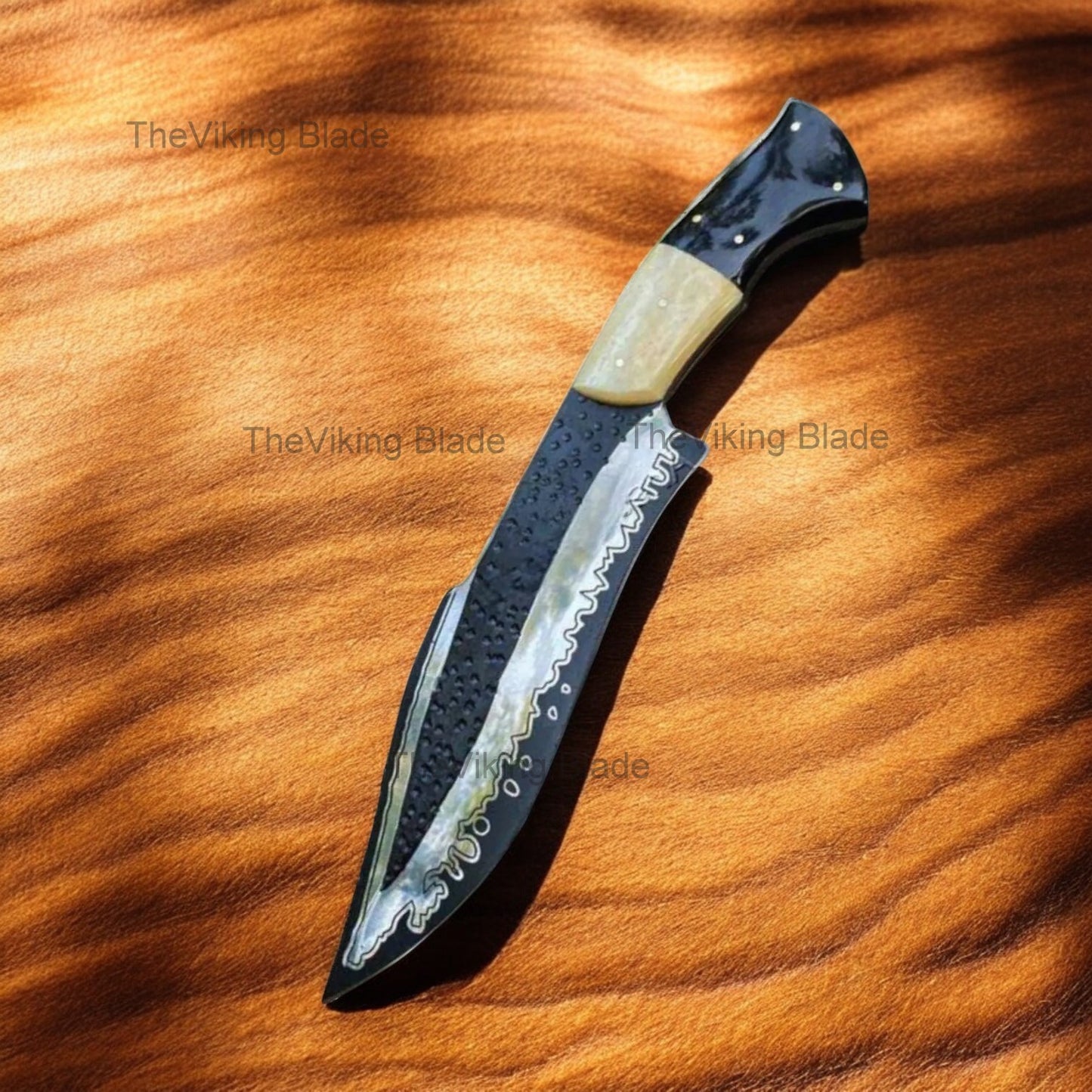 Hunting Bowie Knife with D2 steel blade- Camel Bone & Bull Horn handle With Leather Sheath
