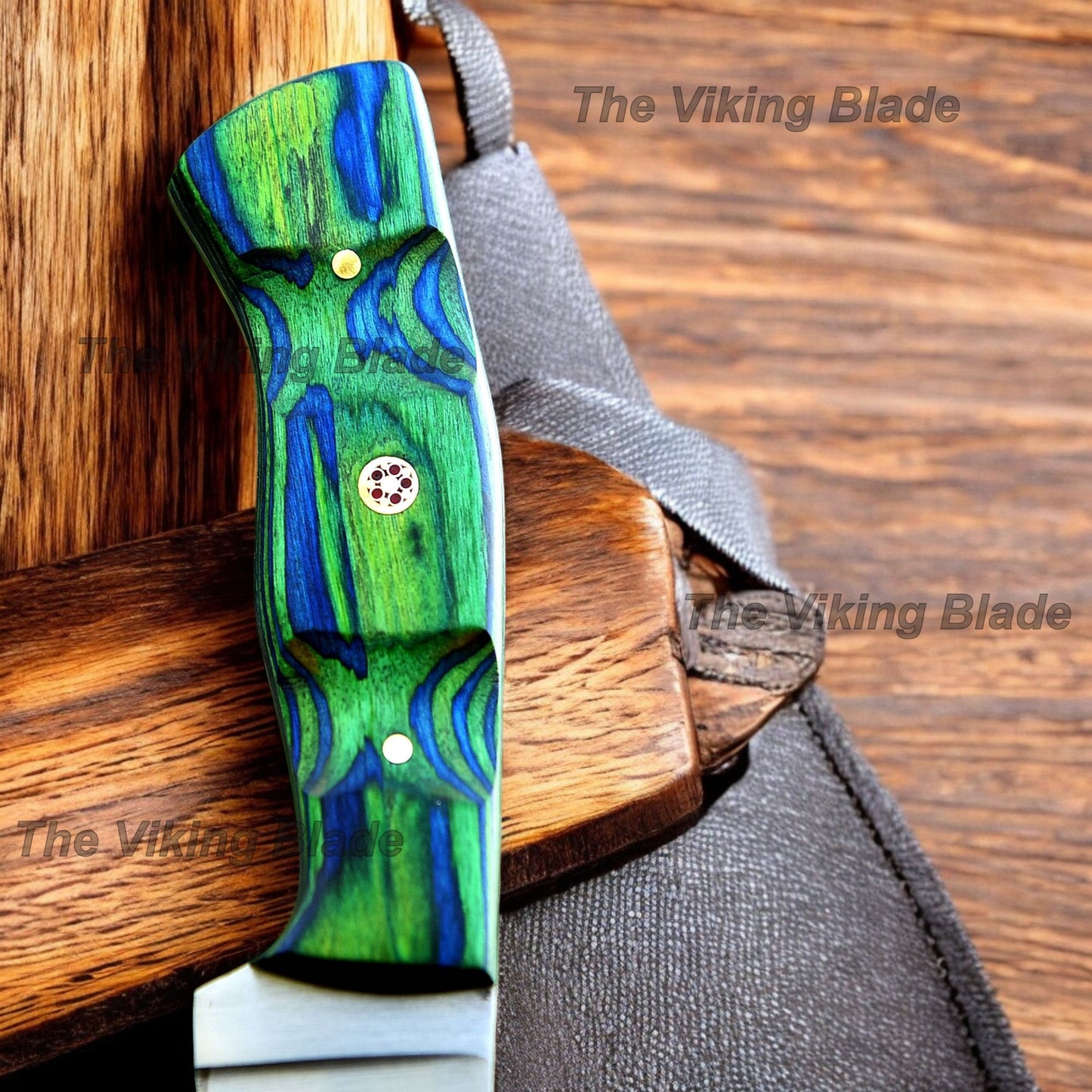 8.5" Custom Handmade Skinning Knife Pakka Wood Hanlde With Leather Sheath