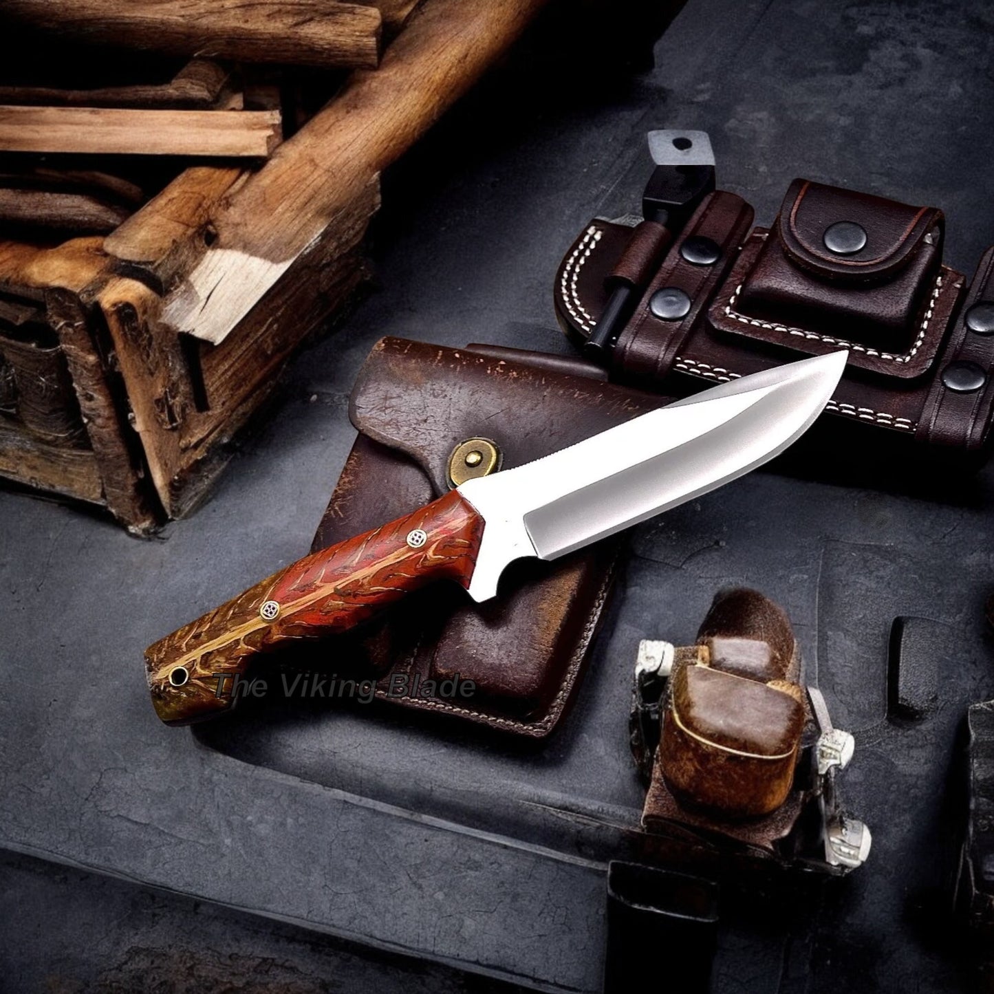 Custom Handmade PINE CONE Hunting Camping Sport Knife With Leather Sheath