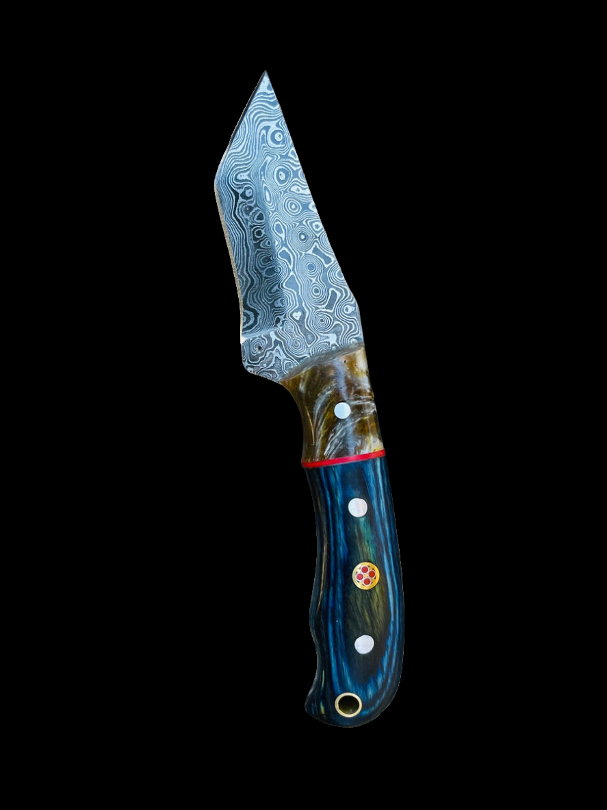 DAMASCUS STEEL EDC STYLE TANTO KNIFE WITH LEATHER SHEATH