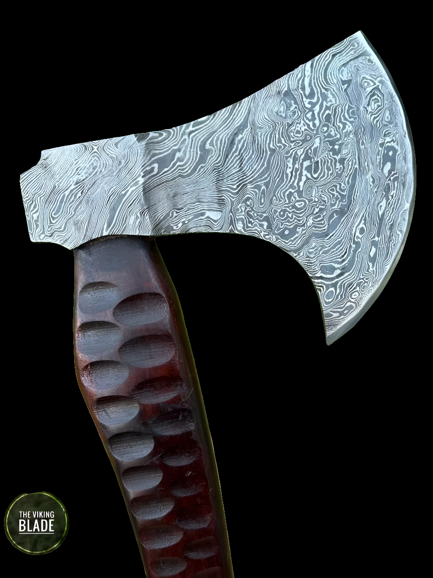 CUSTOM HAND-FORGED DAMASCUS STEEL CAMPING HATCHET TOMAHAWK AXE