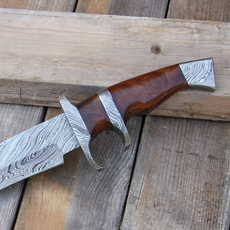 Custom Forged Damascus Steel Outdoor Knife with Leather Sheath by Hunt For Life
