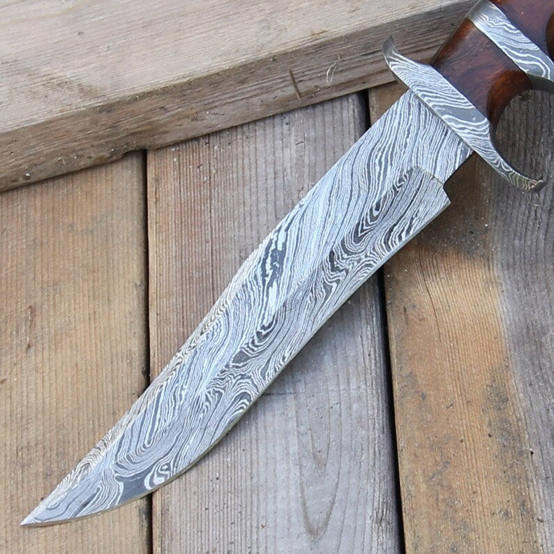 Custom Forged Damascus Steel Outdoor Knife with Leather Sheath by Hunt For Life