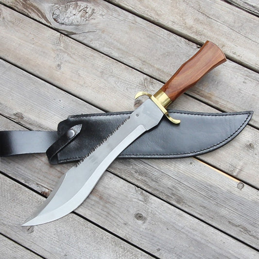 Survival Instincts Serrated Steel Bowie Hunting Knife - Collectible Carbon Steel Fixed Blade Outdoor Knife
