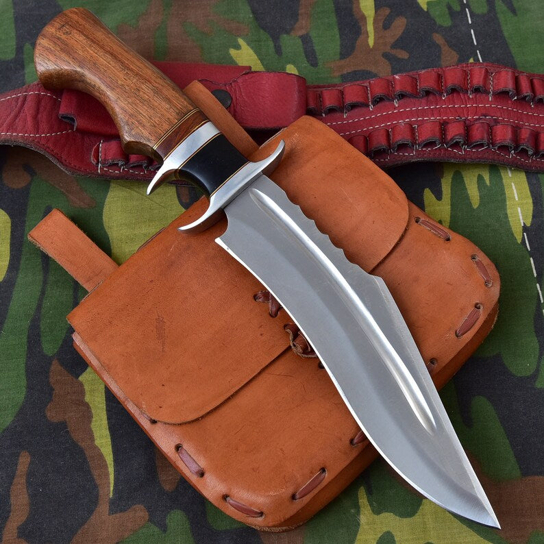 Stainless Steel Drop Point Outdoor Hunting Knife With Leather Sheath