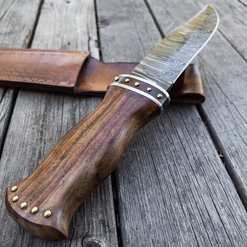 Seas Viking Inspired Outdoor Knife - Forged Damascus Steel Medieval Collectible Clip Point Hunting Knife w/ Genuine Leather Sheath