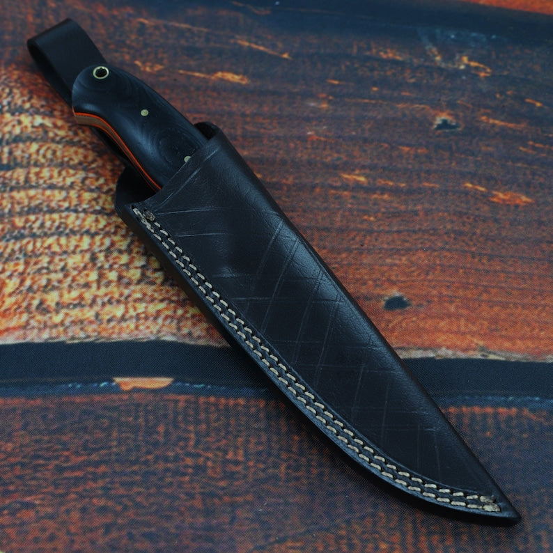 Fixed Blade Hunting Knife - Heavy Duty J2 Steel Sharpened Scalloped Full Tang Blade G10 Handle w/ Lanyard Hole