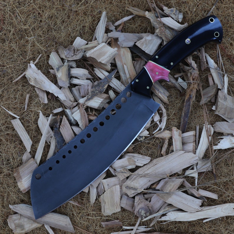 Cooking Cleaver | Functional Fixed Blade Full Tang Food Prep Kitchen Outdoor Camping Hunting Knife w/ Lanyard Holes