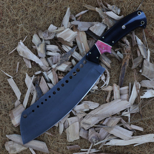 Cooking Cleaver | Functional Fixed Blade Full Tang Food Prep Kitchen Outdoor Camping Hunting Knife w/ Lanyard Holes