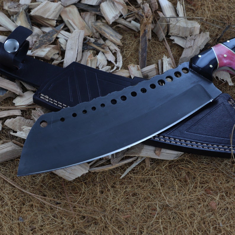 Cooking Cleaver | Functional Fixed Blade Full Tang Food Prep Kitchen Outdoor Camping Hunting Knife w/ Lanyard Holes