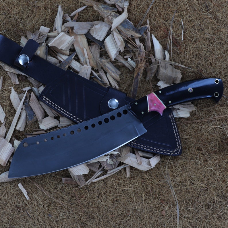 Cooking Cleaver | Functional Fixed Blade Full Tang Food Prep Kitchen Outdoor Camping Hunting Knife w/ Lanyard Holes