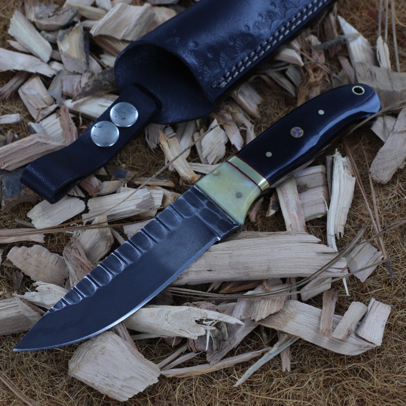 Fixed Blade Hunting Knife | Camping Hiking Full Tang J2 Steel Drop Point Blade w/ Buffalo Horn Camel Bone Handle