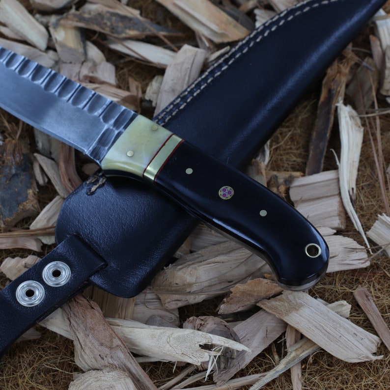 Fixed Blade Hunting Knife | Camping Hiking Full Tang J2 Steel Drop Point Blade w/ Buffalo Horn Camel Bone Handle