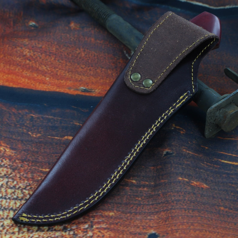 Damascus Hunting Knife | Full Tang Functional Hiking Camping Fishing S Curve Blade w/ Contoured Red Handle