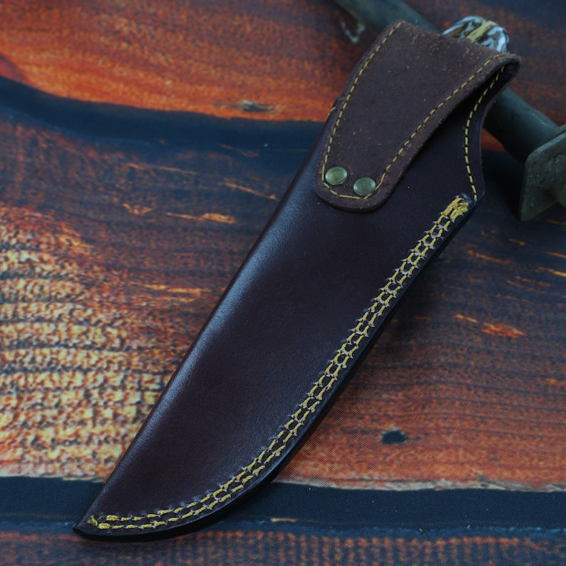 Damascus Hunting Knife | Full Tang Hiking Fishing Camping S Curve Blade w/ Contoured Unique Handle