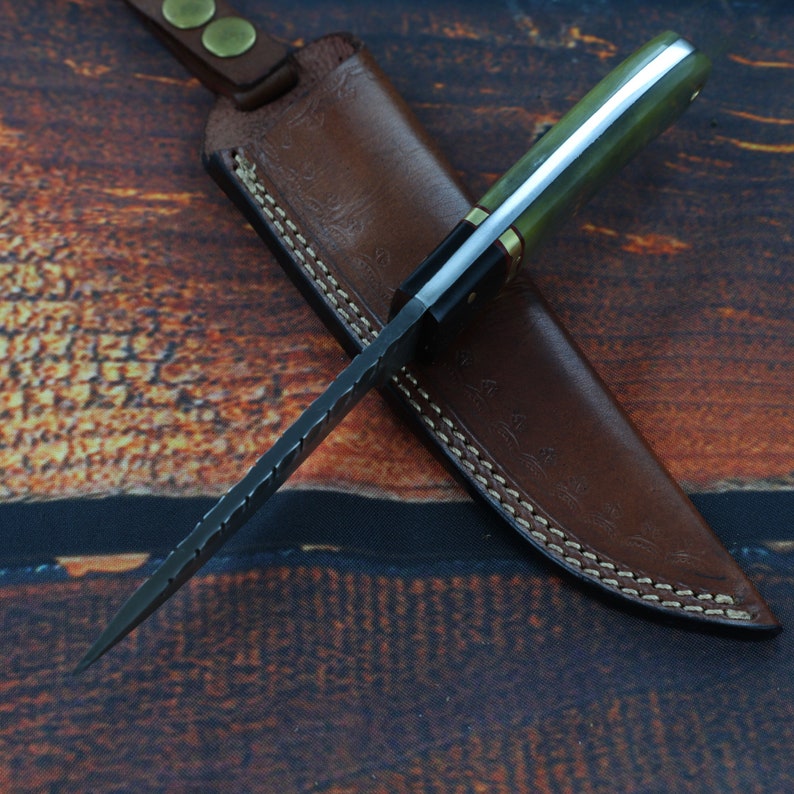 Fixed Blade Hunting Knife - Heavy Duty J2 Steel Sharpened Scalloped Texture Full Tang Blade Bone Handle w/ Lanyard Hole