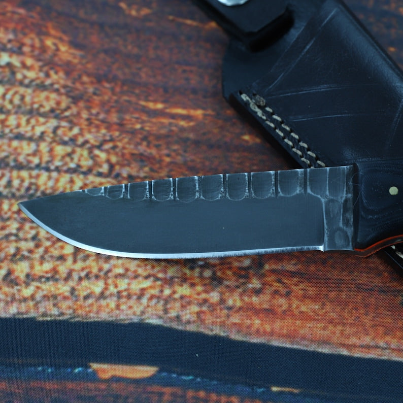 Fixed Blade Hunting Knife - Heavy Duty J2 Steel Sharpened Scalloped Full Tang Blade G10 Handle w/ Lanyard Hole