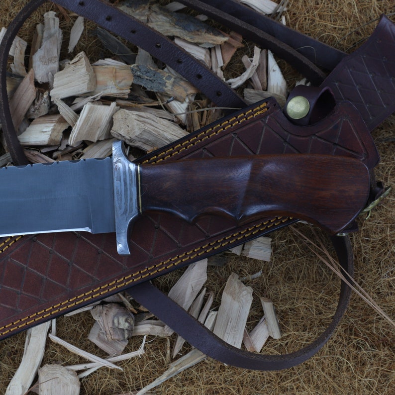 Hand Forged Hunting Knife | Universal Grip w/ Damascus Hilt Camping Hiking Fishing Outdoor Medium to Large Game J2 Blade